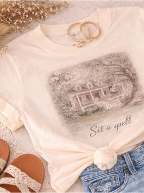 Comfort Colors Cream Short Sleeve Tee with Porch Graphic medium